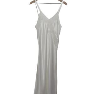Linda Womens Sz M White Vintage Satin Maxi Slip Dress Bridal Coquette Romantic